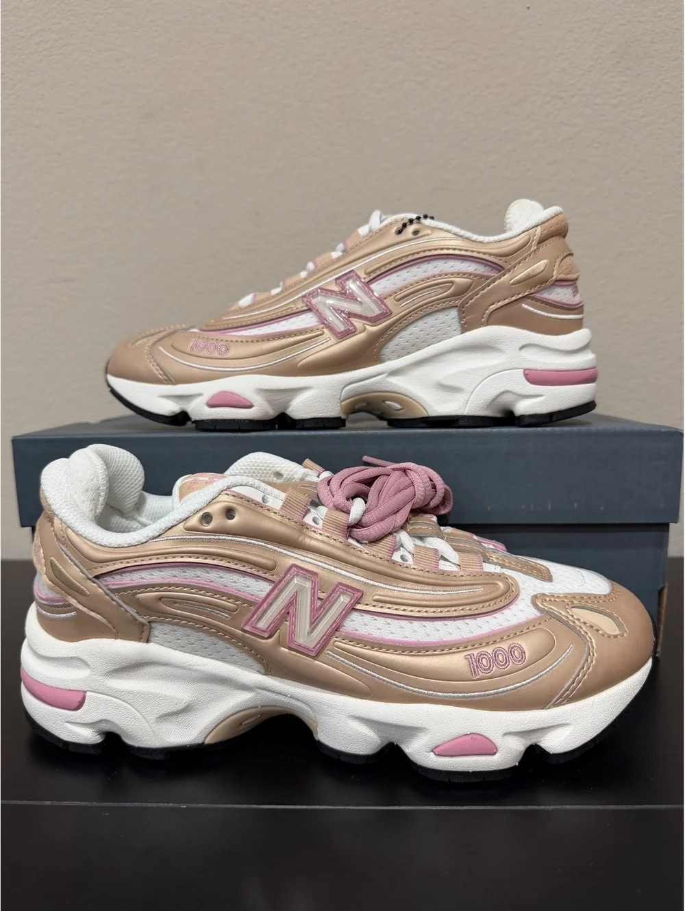 Size 7.5 - New Balance Women’s 1000 “White Gold Pink”